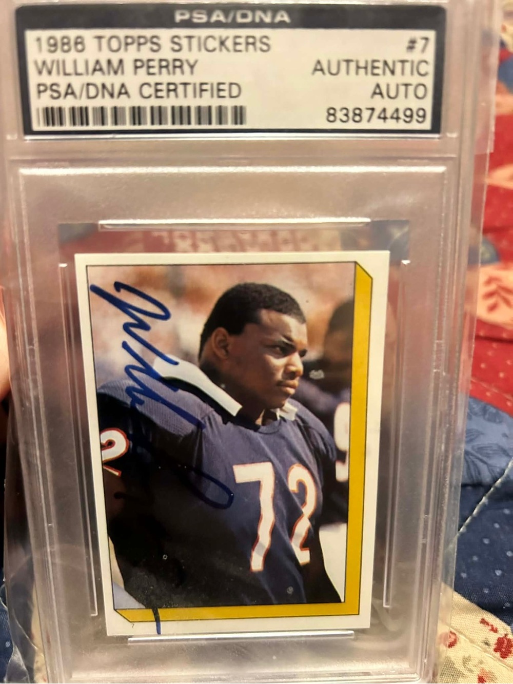 William Refrigerator Perry Chicago Bears signed RC Topps Sticker PSA/DNA